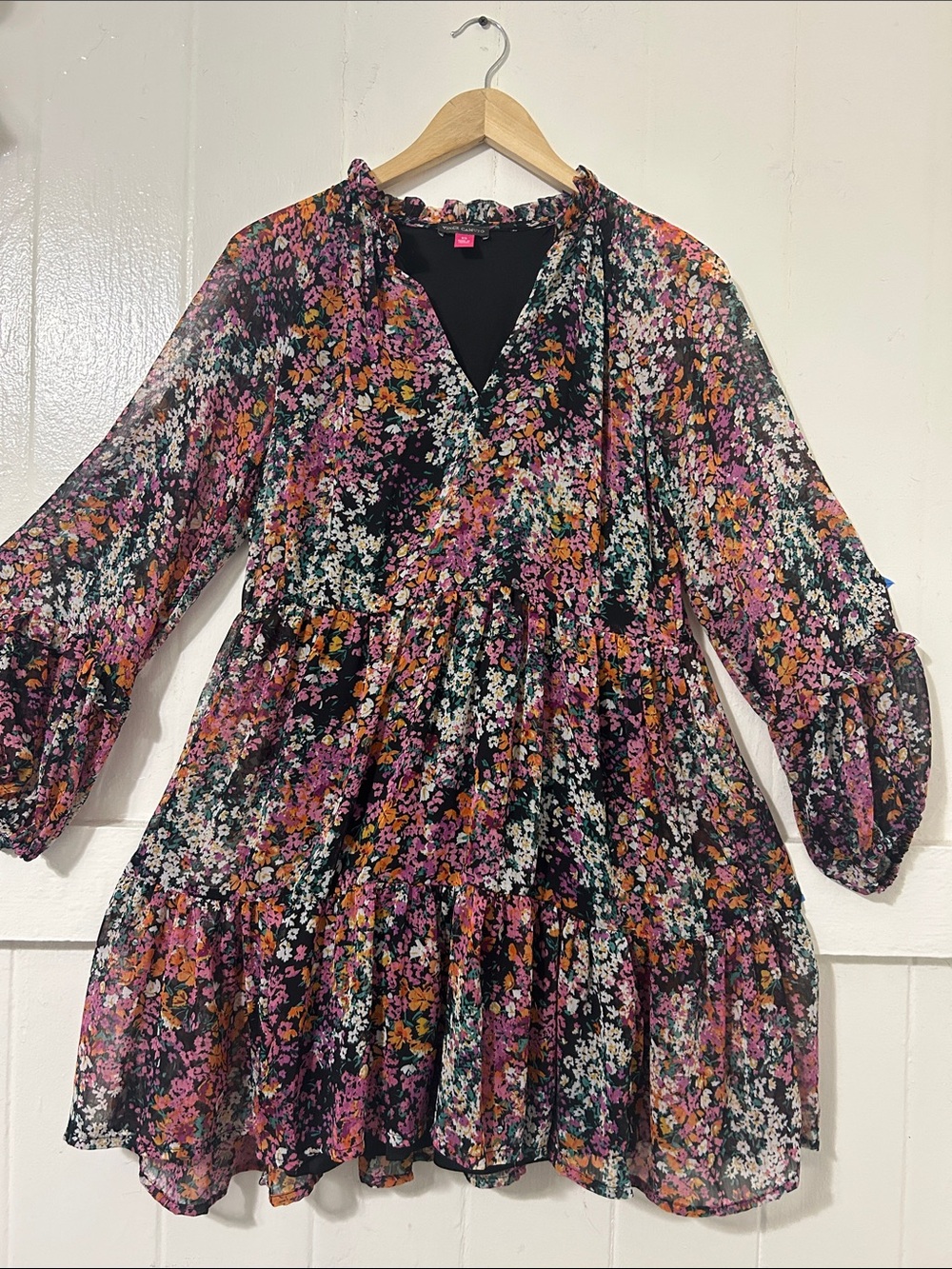Black Floral Ruffle Tiered Dress
